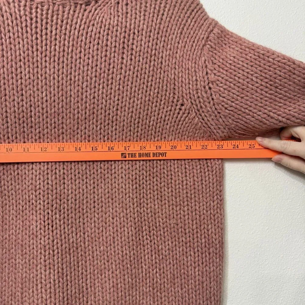 J Crew Women’s Pink Lambswool Angora Blend Turtleneck Boxy Chunky Cable Knit M
